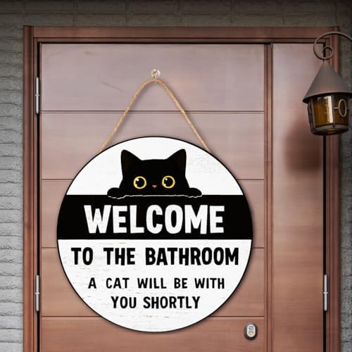 Cat Lovers Gifts Bathroom Wood Hanger, A Cat Will Be with You Sign for Bathroom Toilet Decor