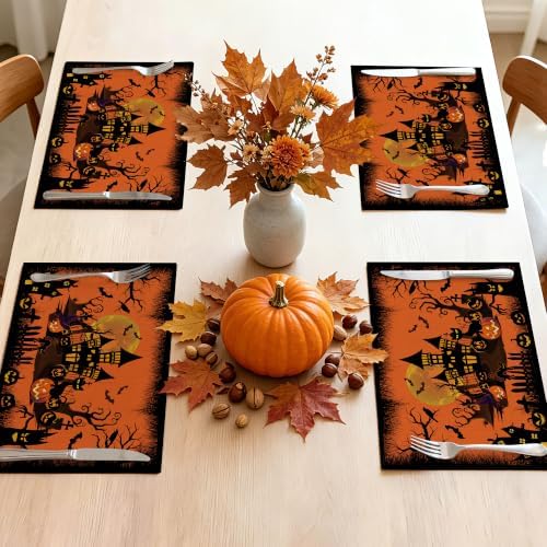 Halloween Placemats Set of 4-12x18 inch for Dinning Table