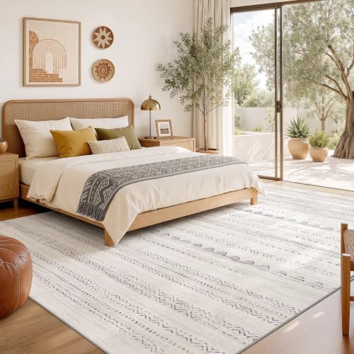 Nakagishi Boho 9x12 Area Rug Living Room Rugs Machine Washable Gray