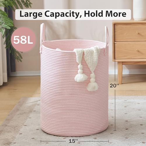 YOUDENOVA Cotton Rope Laundry Hamper Basket, 58L Blanket Basket for Nursery