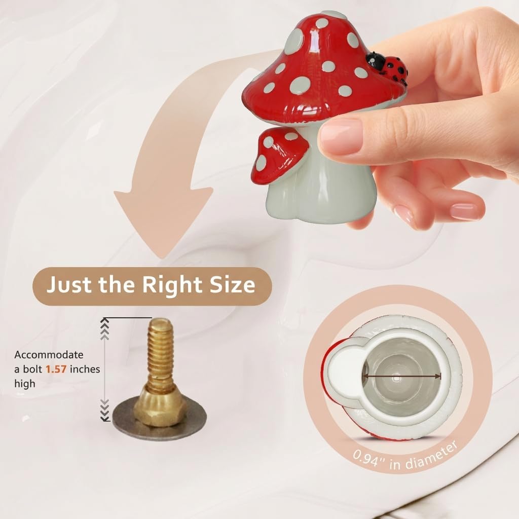 Mushroom Toilet Bolt Covers Decorative Ceramic Bathroom Decor / White Mushroom / Set of 2