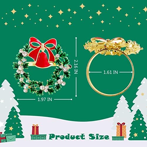 wonlex Christmas Napkin Rings Set of 6, Green Diamonds Napkin Ring for Wedding, Thanksgiving Day, Family Gatherings, Birthday and Dinner Party, Serviette for Thanksgiving Day, Xmas (Christmas Wreath)