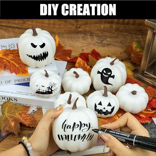Artgar Pumpkin Decor - White Artificial Pumpkins - 8 PCS Foam Pumpkin Set