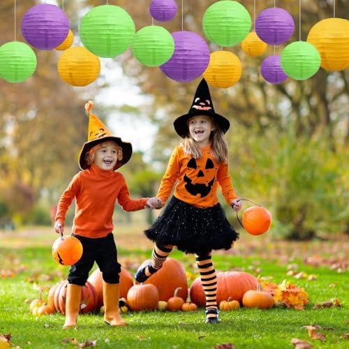18Pcs Yellow Purple Green Paper Lanterns for Parties, 6” 8” 10” 12” Chinese Asian Hanging Round Paper Lanterns for Birthday Wedding Halloween Christmas Home Decor Party Decor