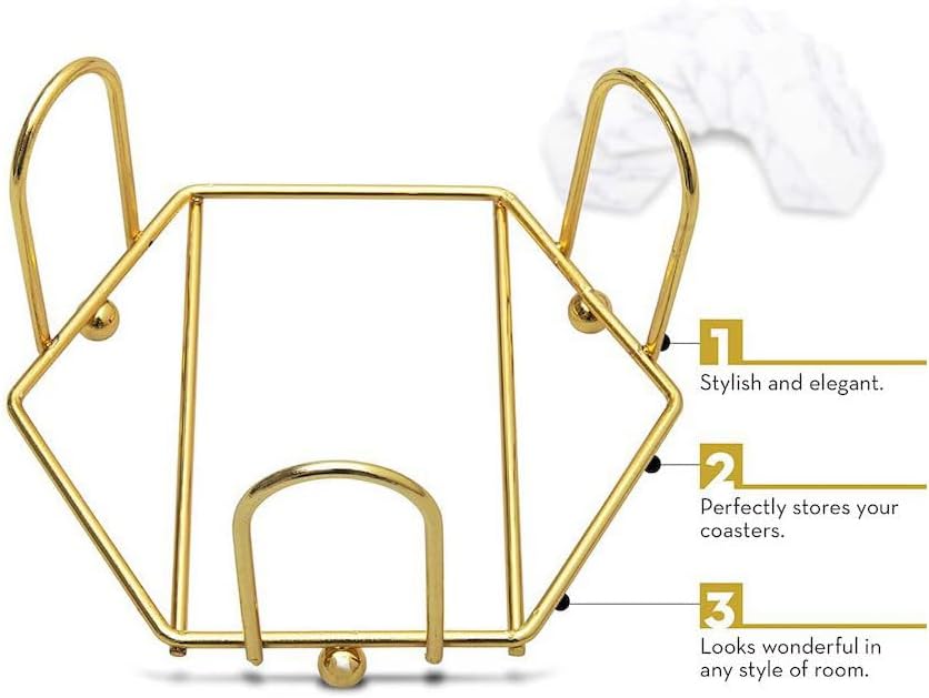 Modern Hexagon Iron Metal Coaster Holder Bulk Cup Storage Caddy for Round / Gold / 4 Inch / Set of 2