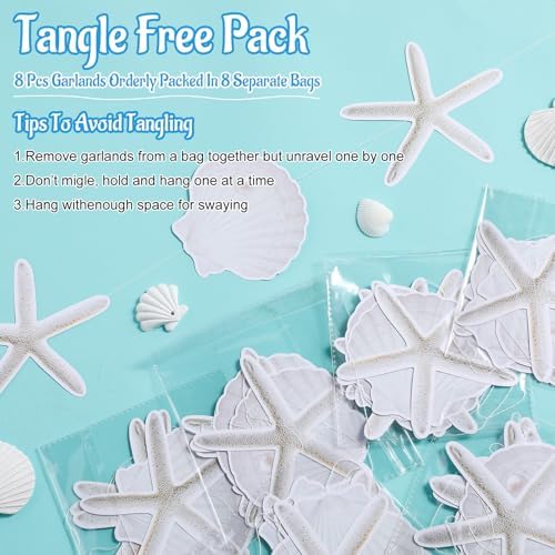 Xinnun 8 Pcs Starfish Seashell Garland Banner Beach Party Decorations