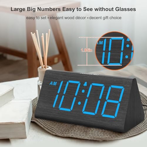 DreamSky Wooden Digital Alarm Clock for Bedrooms with Large Numbers