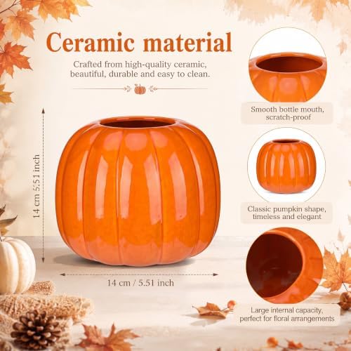 Beeveer 5.5 Inch Ceramic Pumpkin Vase, Large Orange Pumpkin Flower Vase