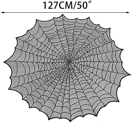 50in Round Scary Spiders Web Halloween Lace Tablecloth, Gothic Decor, Spooky Black Halloween Lace Tablecloth Bat Spider Web for Party Decor