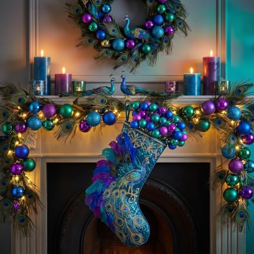 Syhood 12 Sets 7.9 Inch Christmas Peacock Ball Picks, Purple Blue Teal