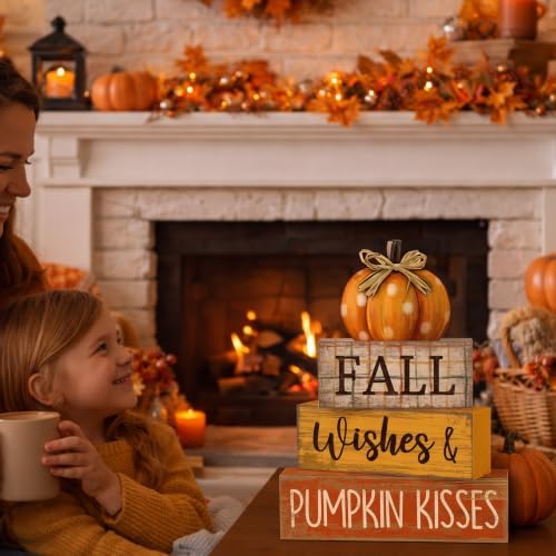 Moucuny 4 Pcs Fall Pumpkin Decor Fall Decorations for Home Wooden Pumpkin Decor Thanksgiving Table Centerpiece Rustic