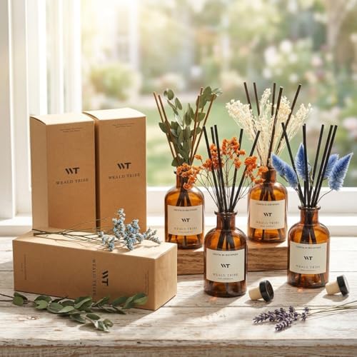 WEALD TRIBE Reed Diffuser Set for Bathroom Air Fresheners, Oil Diffuser Sticks | Sage & Sea Salt Scent 4.0 fl oz Home