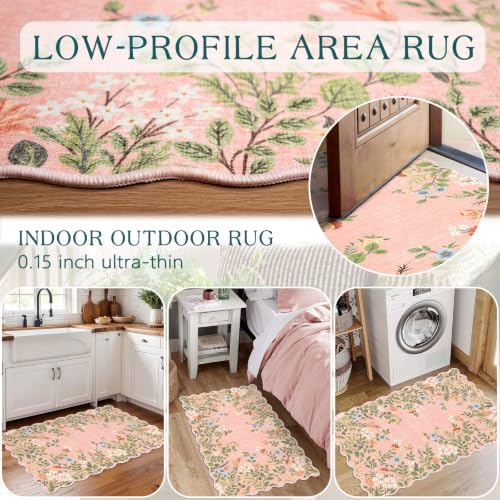 Front Door Mat Indoor Outside Entrance - 2x3 Ft Pink Floral Rug