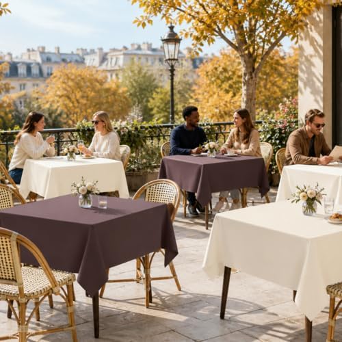 misaya 12 Packs Disposable Plastic Fall Table Cloth Beige and White