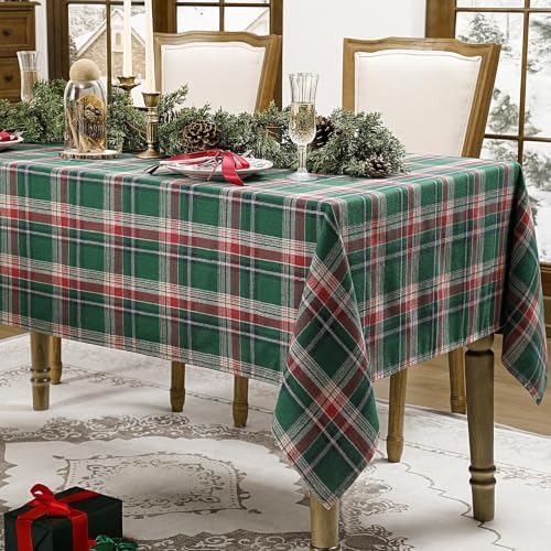 Romanstile Christmas Checkered Tablecloth Rectangle, 60 x 102 Inch, Green
