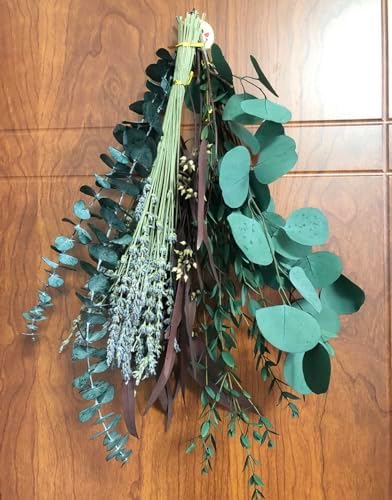 Natural Dried Flower Rack, Dried Flower Wall Hanging for Boho Farmhouse Wall Decor, Eucalyptus Dried Herb Rack, Greenery Hanging Plants for Kitchen, Bedroom, Living Room, Leaves