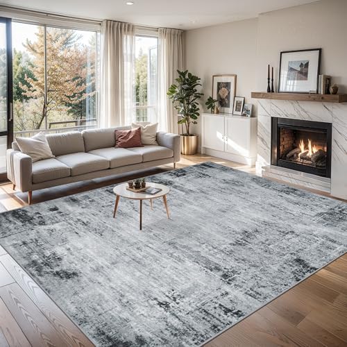 PLHXFR 9x12 Area Rug Living Room: Modern Abstract Washable Carpet Black