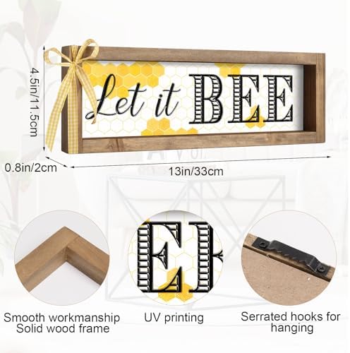 Bee Decorations for Home, Wooden Let It Bee Sign Honeycomb Decor, Honey Bee Summer Bumblebee Themed Kitchen Bathroom Room Office Table Wall Desk Shelf Mantel Farmhouse Decor