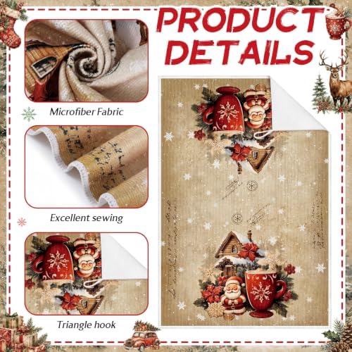 Bencailor 6 Pcs Christmas Kitchen Towel, Red, Black, Brown, Retro Santa