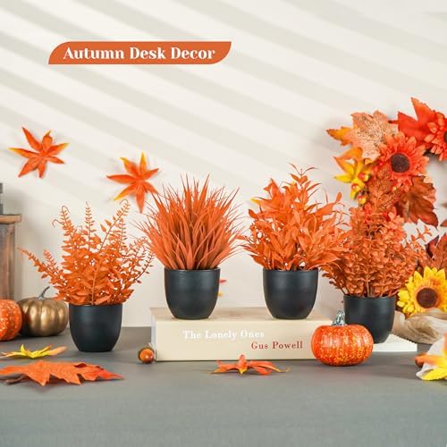 Der Rose 4 Pack Fall Fake Plants in Black Pots, Autumn Home Decor Indoor