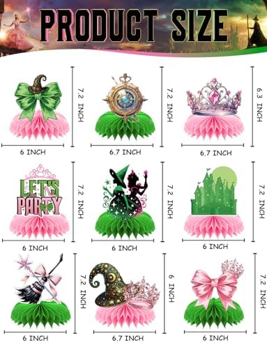 Witch Theme Party Table Decorations - Pink and Green Honeycomb Centerpieces for Movie Birthday Decor, Magical Witch Table Toppers and Party Supplies for Girls, Kids