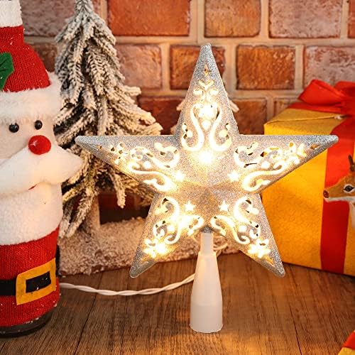 BrizLabs Lighted Christmas Star Tree Topper, 8”with 10 Lights