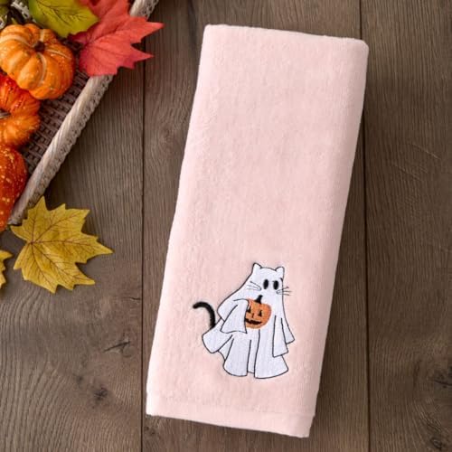 SKL Home Halloween Ghost Cat Hand Towel Set-2pc, 100% Cotton, Pink
