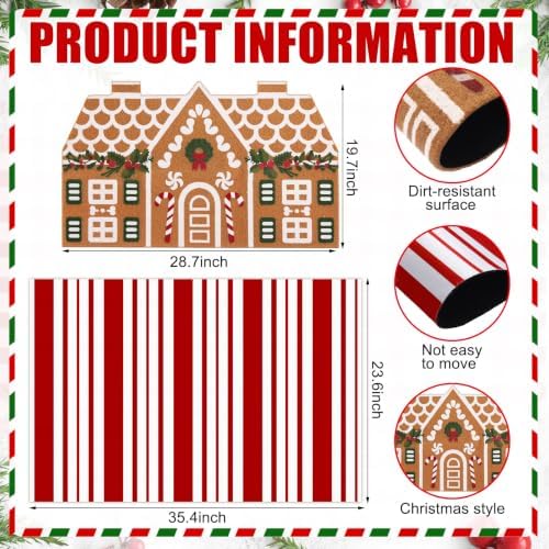 Tinideya 2 Pcs Christmas Layered Doormat Set, Gingerbread House