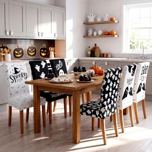 Mindsoft 6 Pcs Halloween Chair Covers Scary Dining Chair Slipcovers