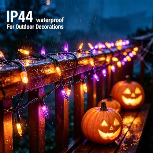 TW SHINE Purple and Orange Halloween Lights, 2 Pack 20FT 100 Count Incandescent Mini String Lights, Waterproof Halloween Decorations for Outdoor Indoor Patio Home Party Garden Yard Decor
