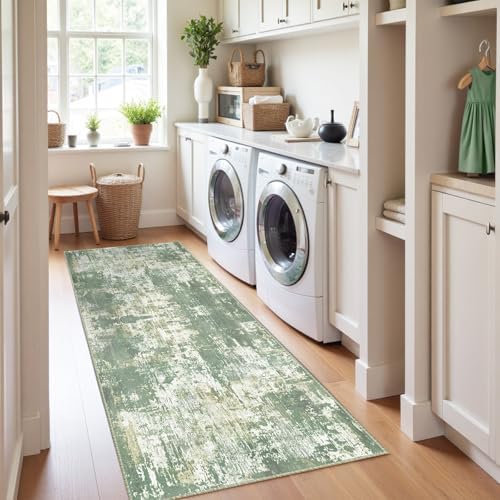 RELEANY Washable Runner 2'x6' Abstract Area Rug for Hallway Light Green
