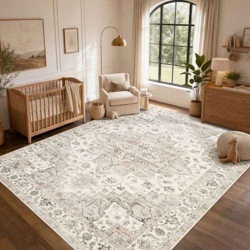 Garvee 6x9 Washable Area Rug Vintage Boho Beige Living Room Rug Non Slip