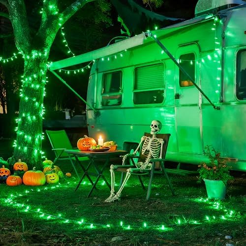 JMEXSUSS Connectable 100 LED Green Halloween Lights 8 Modes Grinch Lights