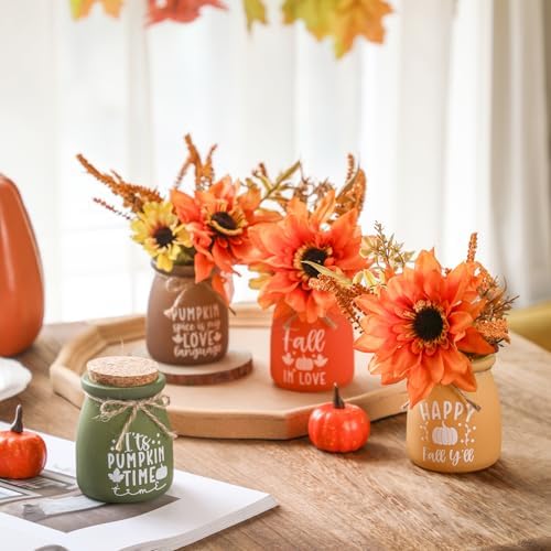 4 PCS Fall Tiered Tray Decor, Mini Mason Jars for Fall Table Decor