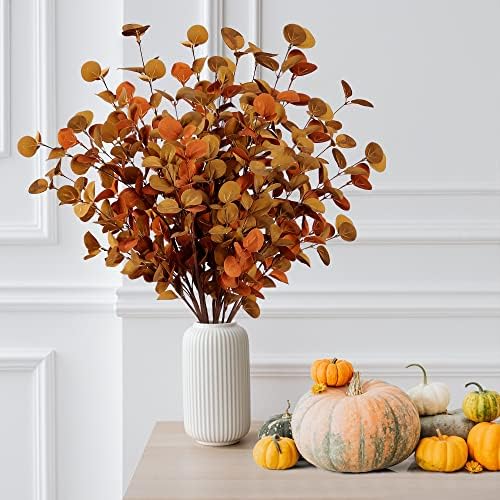 Sggvecsy 6 Pcs Artificial Eucalyptus Stems Fall Eucalyptus Leaves Autumn Leaf Branches Fall Decorations with Foam Fall Leaves for Home Floral Arrangement Autumn Festival Thanksgiving Decor