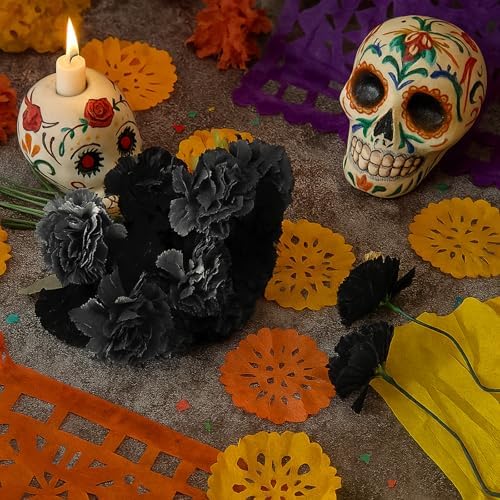Waydress 20 Pcs Artificial Marigold Flowers Halloween,Black