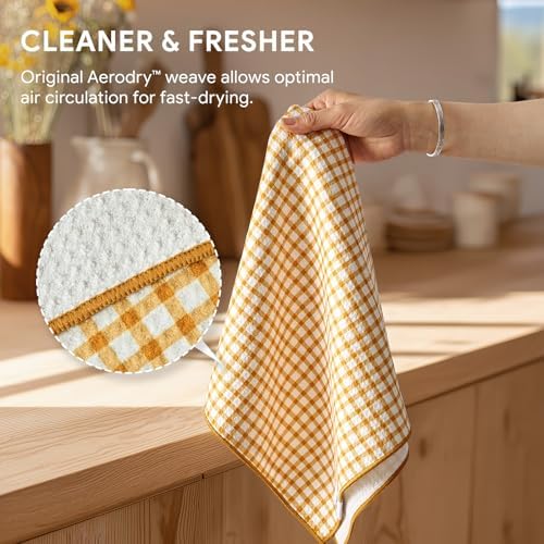 RECYCO Waffle Kitchen Towel Set of 2 - Quick Dry Microfiber Sustainable Dish Towels - Ultra Absorbent Reusable Cleaning Tea Towels - Lightweight Hand Towels,16”x 28”, Joyful Bees