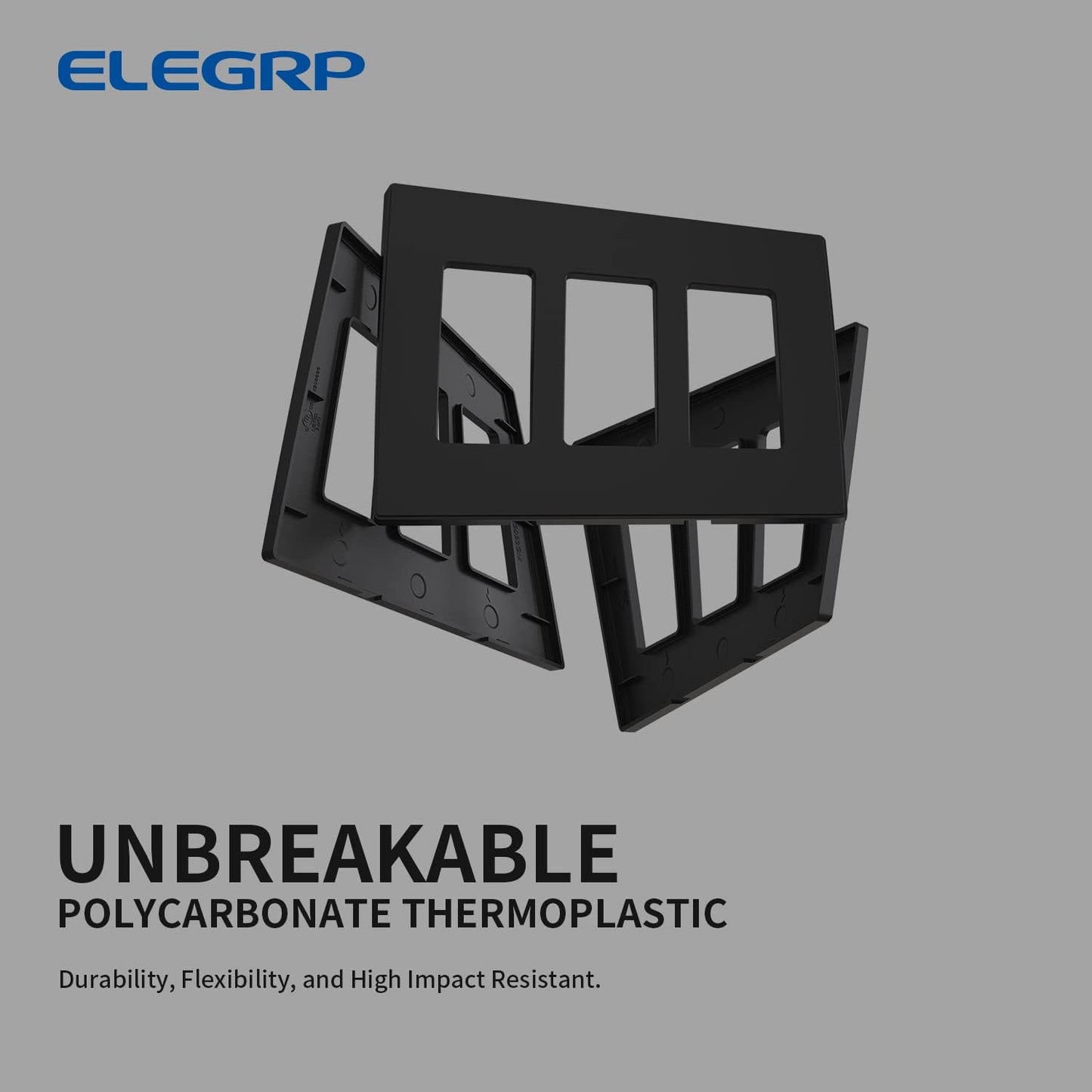 ELEGRP 3-Gang Screwless Decorative Wall Plates, Mid-Size Unbreakable Thermoplastic Faceplate Cover for Decorator