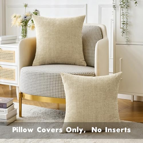 MIULEE Soft Chenille Throw Pillow Covers Beige 18x18 Inch Pack of 2