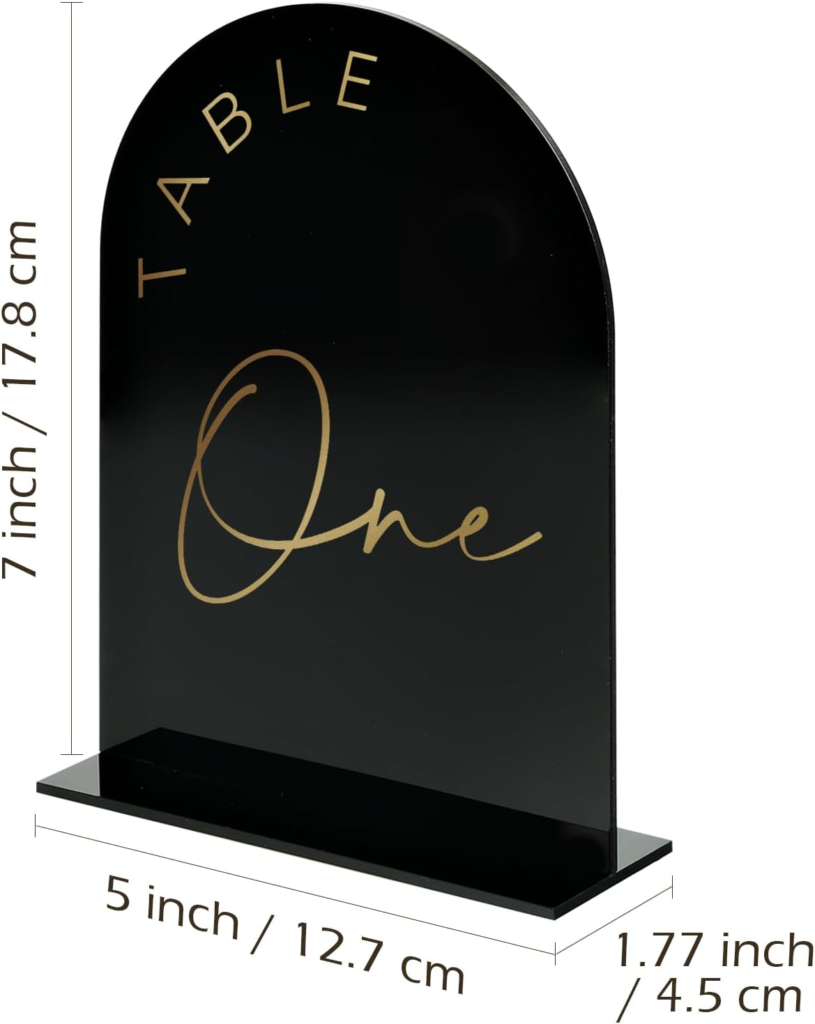 Black Arch Wedding Table Numbers 1-30 with Stands, 5x7 Inch Arch Acrylic Sign Black and Gold Lettering, Arch Acrylic