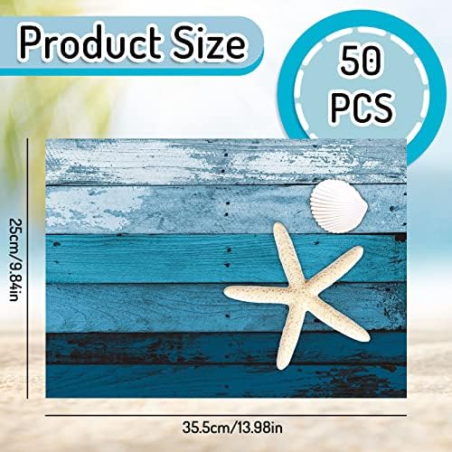 Whaline 50 Pack Summer Ocean Paper Place Mats Coastal Starfish Seashell Disposable Placemats 10x14 in Blue Beach Seaside Seasonal Placemat Decorative Table Mat for Dinner Wedding Birthday Party Decor