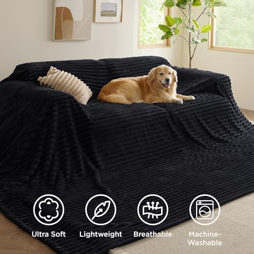 Bedsure Extra Soft Large Fleece Blanket for Bed Black 120"x120"