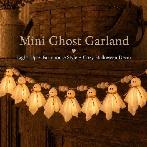 Halloween Decor - Lit Ghost Garland with LED Lights Halloween Party Banner