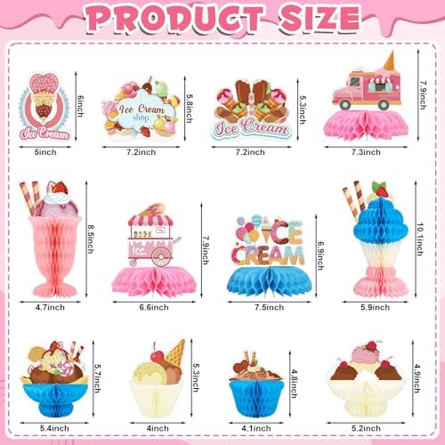 12 PCS Ice Cream Party Decorations Ice Cream Honeycomb Centerpiece