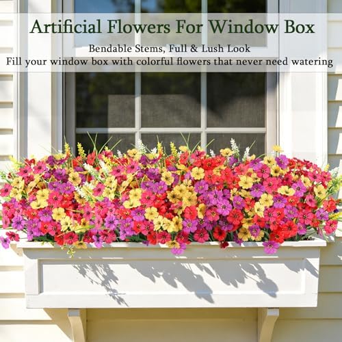24PCS Fake Flowers Outdoor, UV Resistant Artificial Silk Flowers
