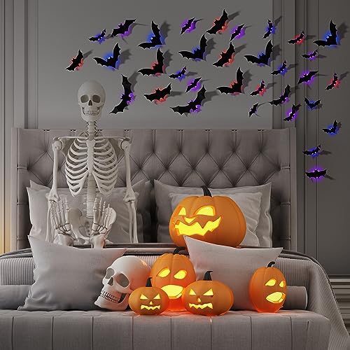 LED Bats Halloween Decoration, 3D Bat Wall Lights for Door/Window