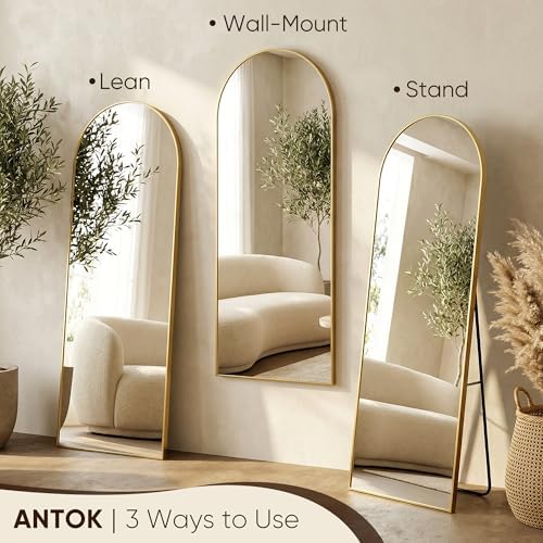 Antok 58" x19” Arched Full Length Mirror, Floor Mirror with Stand,Gold