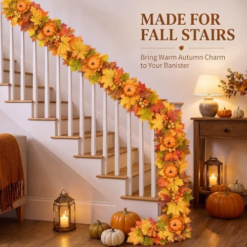 6 FT Fall Garland for Mantle, Fall Decorations for Home