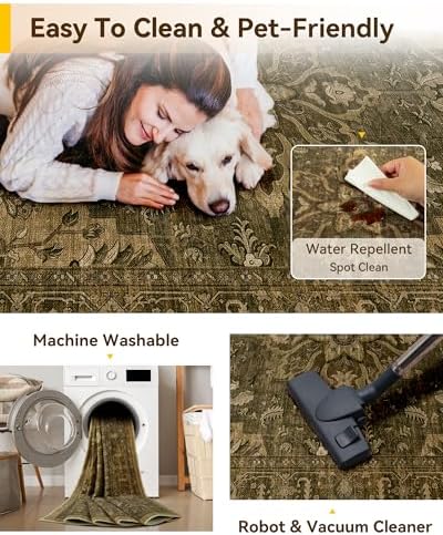 RELEANY Washable Area Rug, 5'x8', Brown/Dark Brown