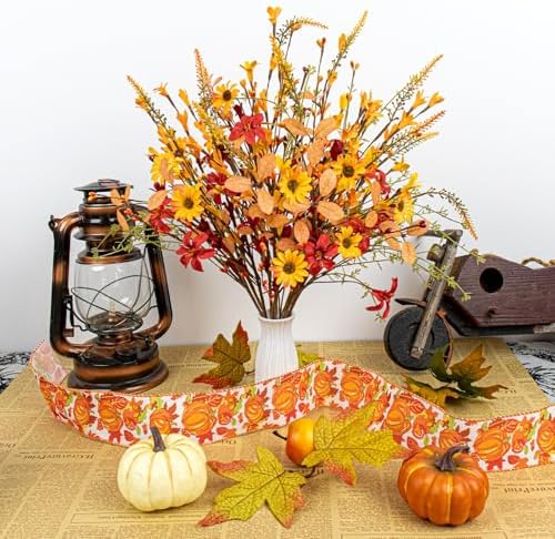J'FLORU Artificial Fall Flowers 12 Pack Fall Floral Picks 17 Inch Autumn Flower Stems for Thanksgiving Harvest Vases Centerpieces Flower Arrangements